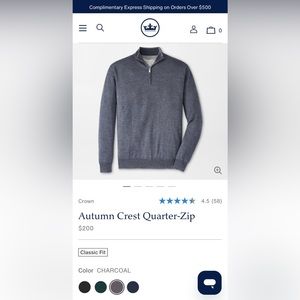 Peter Millar Autumn Crest Quarter Zip in Charcoal; size XL